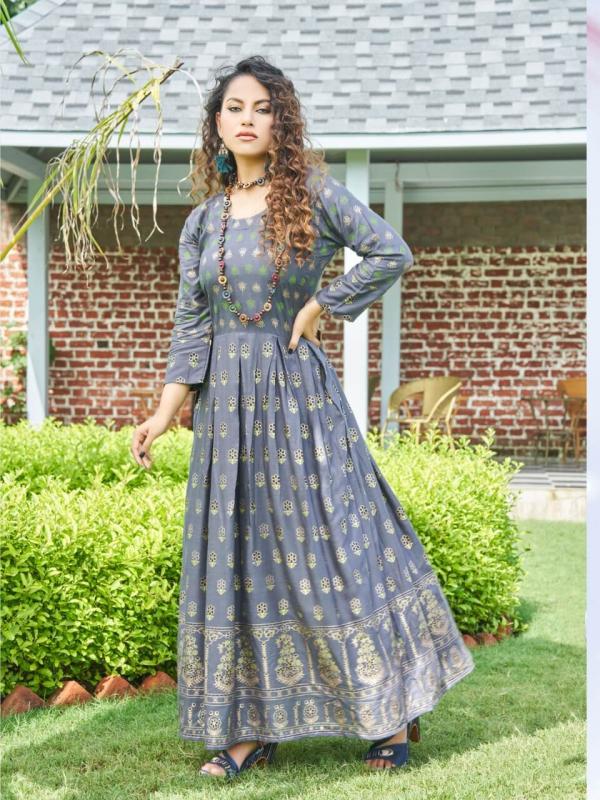 Hirwa Sunshine 1 Heavy Rayon Long Designer Anarkali Kurti Collection